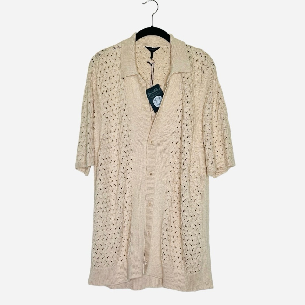 Good Man Brand Essex Short Sleeve Open Knit Shirt Cream‎ Sz L